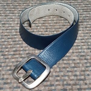 Dior Blue Leather Belt with Silver Buckle